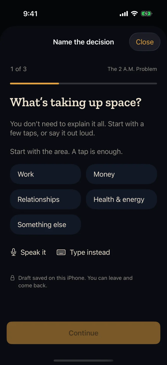 The Up2U Copilot app: begin with guided choices or voice input